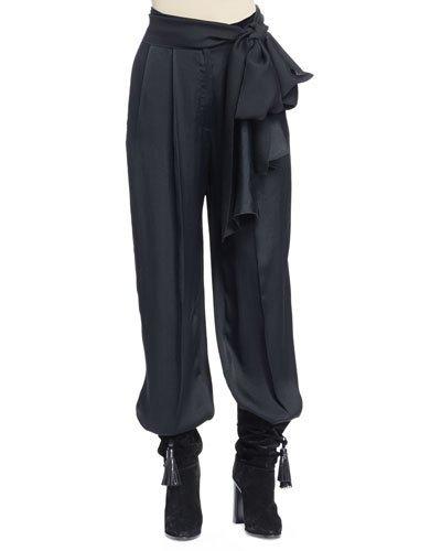 Full-leg Pants With Waist-tie, Black