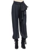 Full-leg Pants With Waist-tie, Black