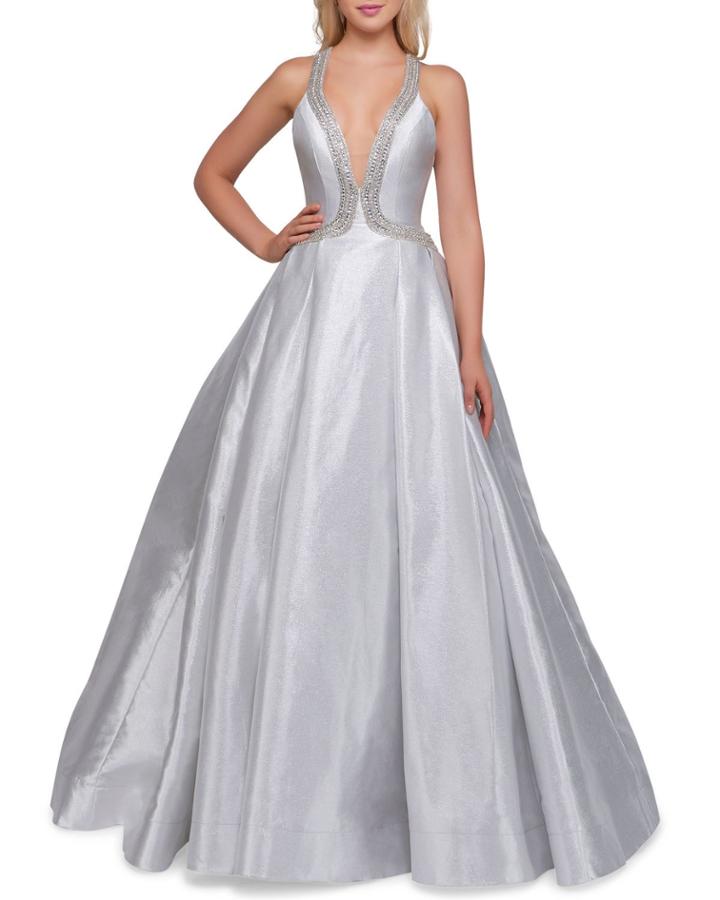 Embellished Plunging-neck A-line Ball Gown