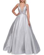 Embellished Plunging-neck A-line Ball Gown