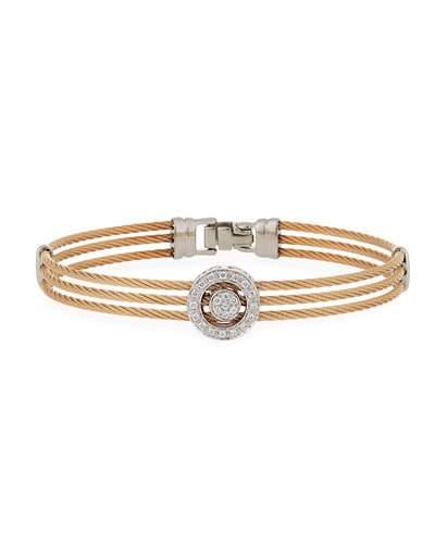 Classique Steel & 18k Diamond Triple-row Cable Bangle, Rose-tone