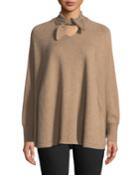 Tie-neck Long-sleeve Wool-cashmere Poncho