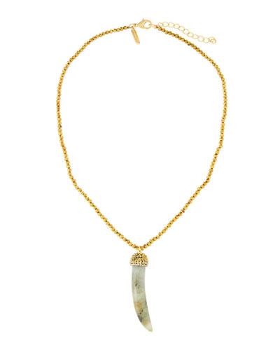 Labradorite Horn & Golden Crystal Pendant Necklace,