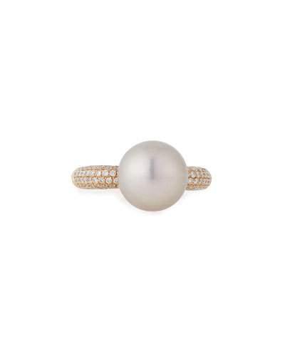18k Rose Gold Kasumiga Pearl & Pave Diamond Ring,