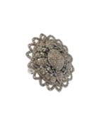 Silver Flower Ring With Black & Champagne Diamonds,