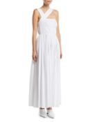 Norah One-shoulder Pleated-poplin Gown