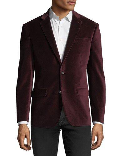 Velvet Slim-fit Blazer, Burgundy