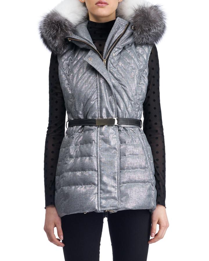 Apres-ski Down-fill Vest With Fox Fur Hood