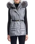 Apres-ski Down-fill Vest With Fox Fur Hood