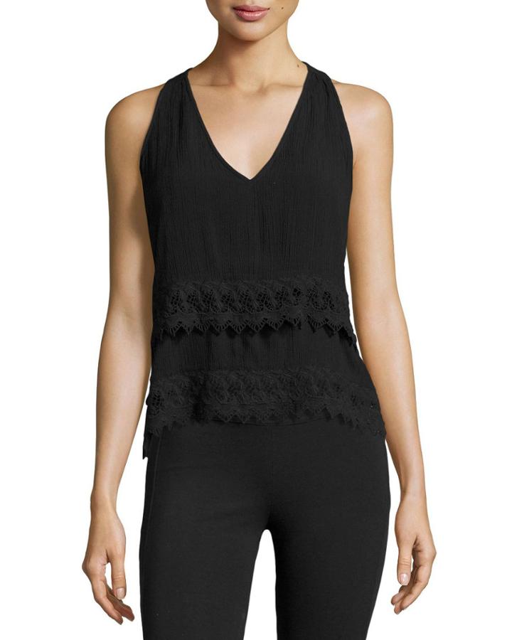 Hazelina Lace-trim Tank, Black