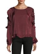Satin Blouse With Lace Peek-a-boo Detail