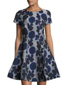Floral-print Fit-and-flare Dress, Navy