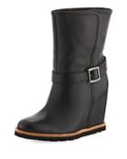 Ellecia Leather Buckle Hidden Wedge Booties