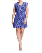 Plus Size Flounce Embroidered Overlay Dress