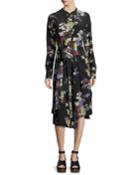 Iam Bouquet-print Silk Dress, Black