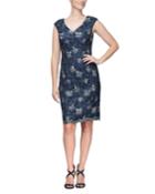 Embroidered V-neck Cap-sleeve Cocktail Dress