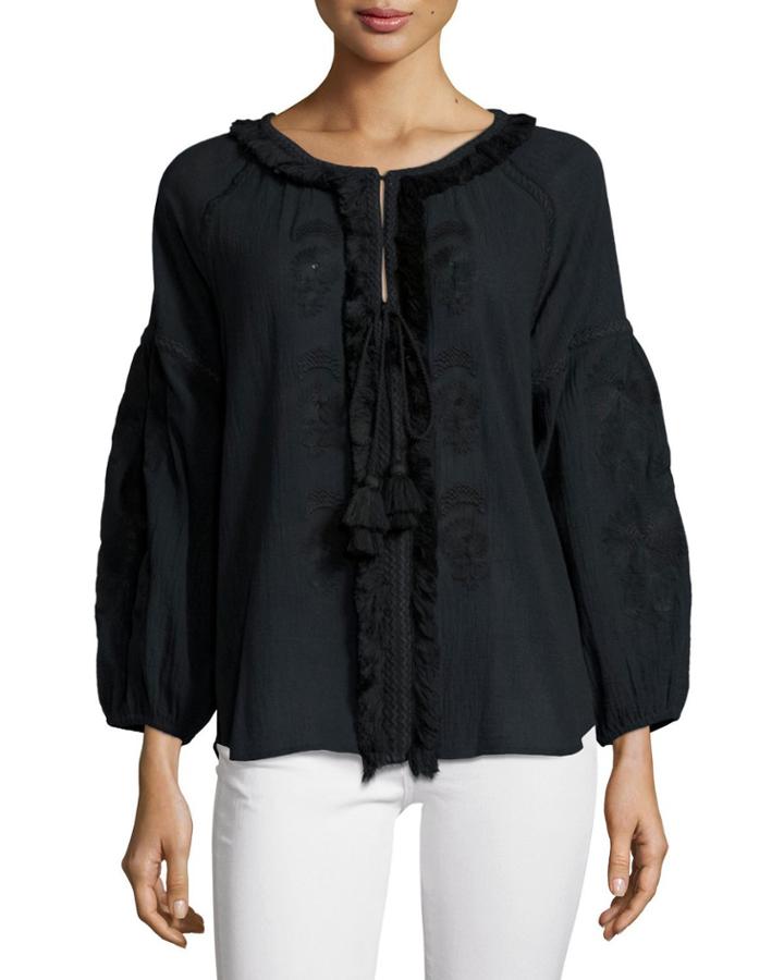 Tula Fringe-trim Tassel Top, Indigo/black