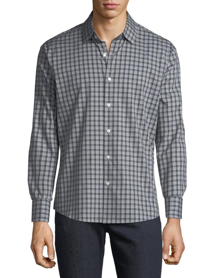 Men's Slim-fit Dobby Check Button-down