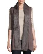 Relaxed Knit Vest With Rabbit Fur Trim, Taupe