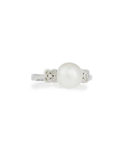 14k Saltwater Pearl & Tube-set Diamond Ring