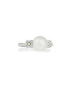 14k Saltwater Pearl & Tube-set Diamond Ring