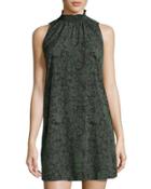 Smocked-neck Sleeveless Shift Dress, Forest