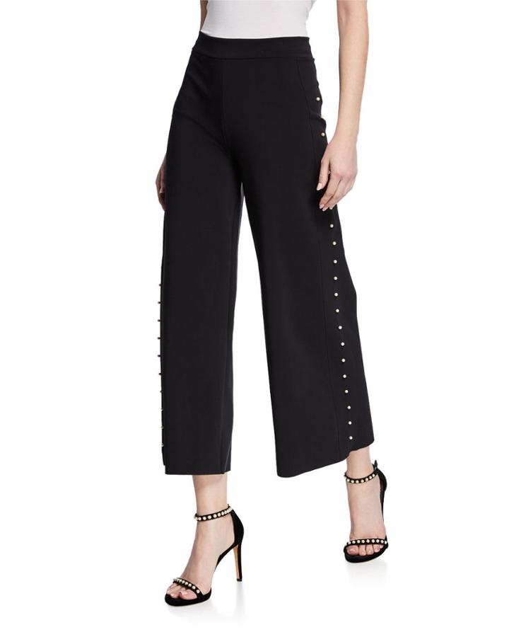 Norma Cropped Wide-leg Pants W/ Pearlescent Trim