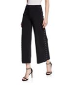 Norma Cropped Wide-leg Pants W/ Pearlescent Trim