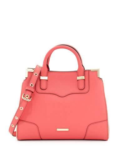 Amorous Small Saffiano Satchel Bag, Coral