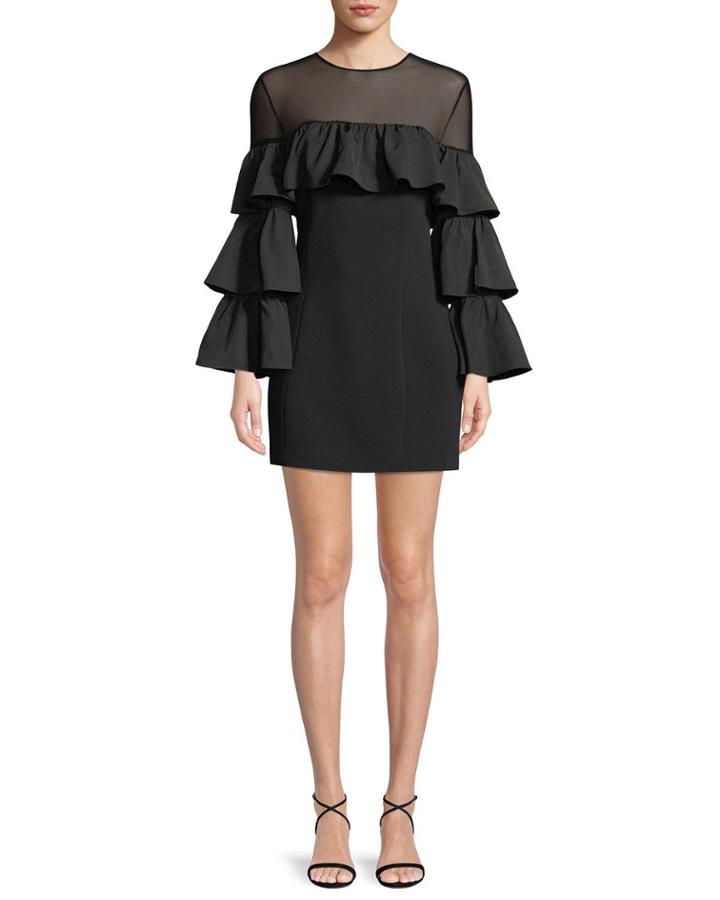 Valentina Ruffle Long-sleeve Cocktail Dress
