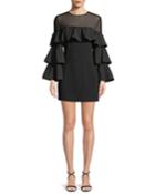 Valentina Ruffle Long-sleeve Cocktail Dress