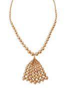 Long Textured Golden Beaded Tassel Necklace