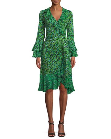 Leopard-print Silk Ruffle Wrap Dress