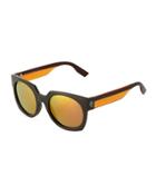 Mirrored Modified Oval Acetate Sunglasses, Black/orange Fluorescent