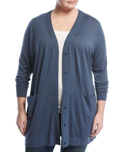 Double-placket Long Cardigan, Dark Blue,