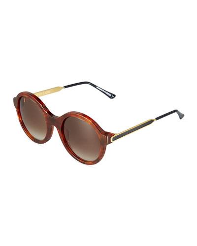 Gifty Round Havana Acetate Sunglasses, Brown Tortoise/black