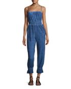 Claire Smocked-waist Jumpsuit, Blue