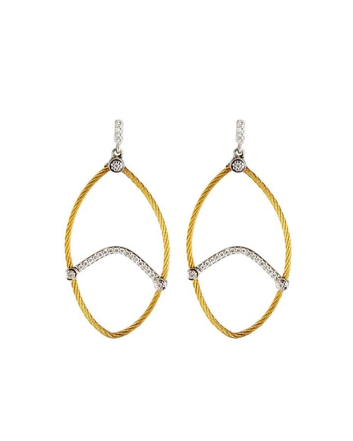 Oval Wave Earrings W/ Diamonds, Gold