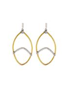 Oval Wave Earrings W/ Diamonds, Gold
