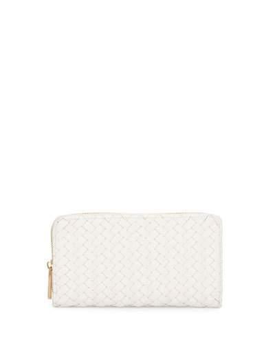 Woven Zip-around Wallet, White