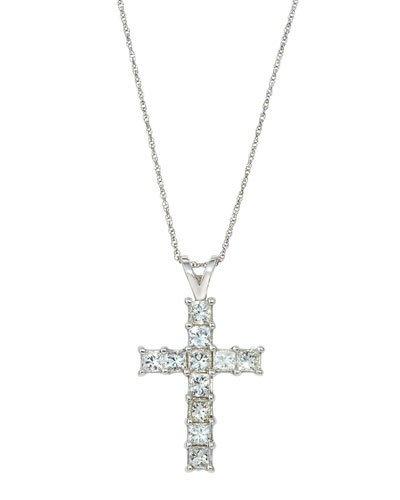 14k White Gold Diamond Cross Pendant Necklace,