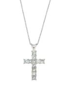 14k White Gold Diamond Cross Pendant Necklace,