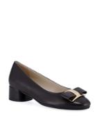 Rho Leather Bow Block-heel Pumps