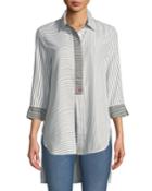 Striped Button-front High-low Blouse