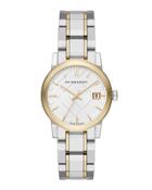 34mm The City Two-tone Bracelet Watch, Yellow Gold/silver