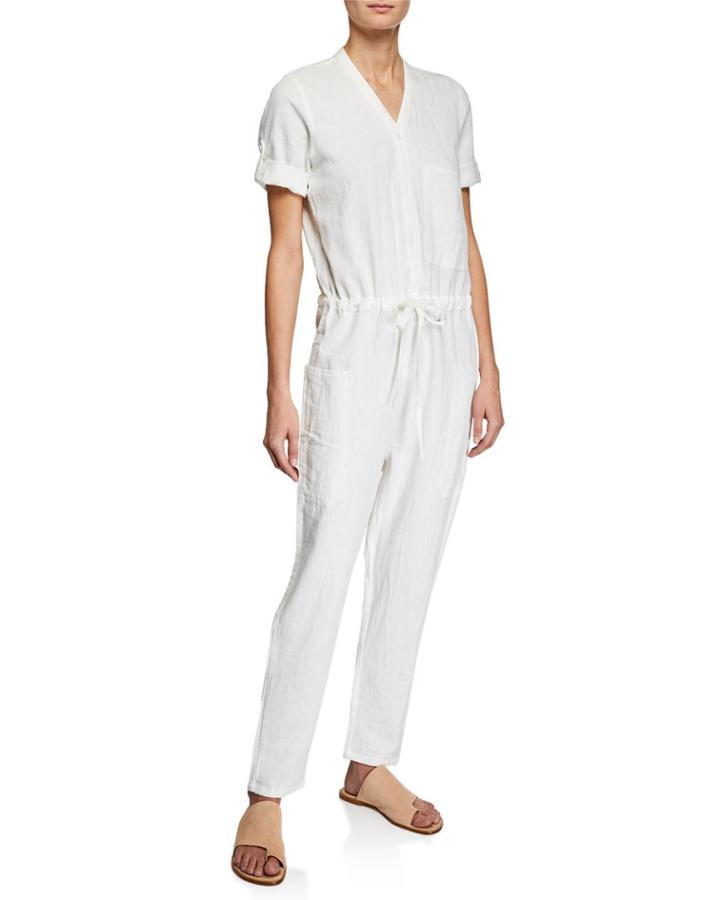 Keep It Cool Button-front Jumpsuit, White