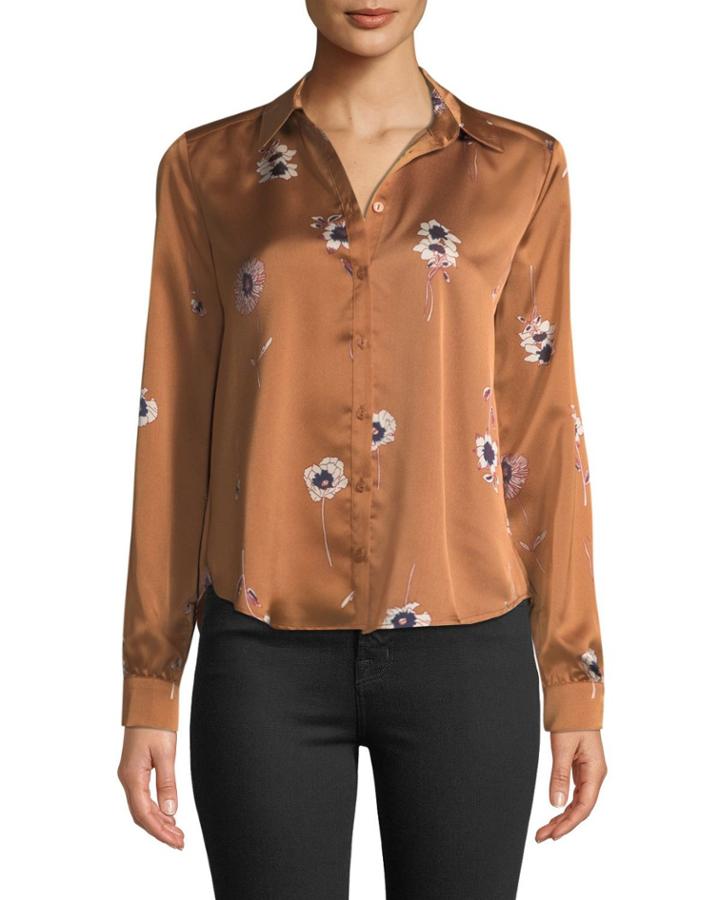 Madison Floral-satin Button-front Blouse