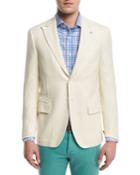 Textured Peak-lapel Two-button Blazer, Creme