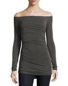 Off-the-shoulder Jersey Top, Charcoal