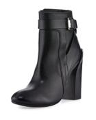 Strappy Leather Ankle Boot, Black